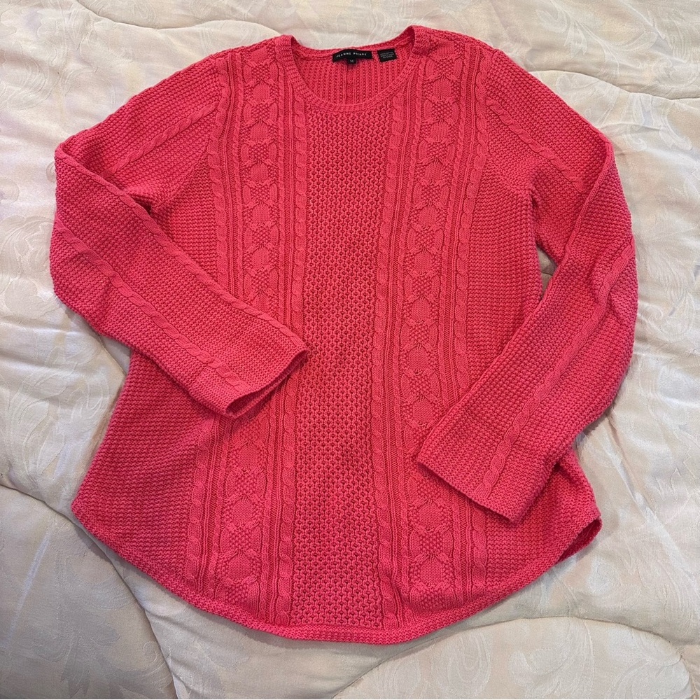 JEANNE PIERRE Coral Cable Knit Sweater